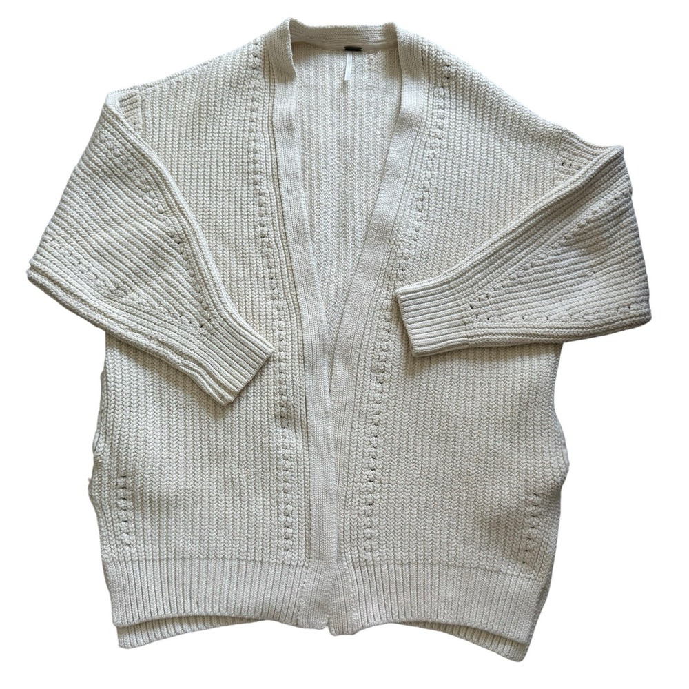$168 Free People Chunky Knit Cardigan Sweater Open Front Beige Sz L Laganlook